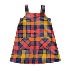 Hanna Andersson Plaid Flannel Apron Dress Size 6-7